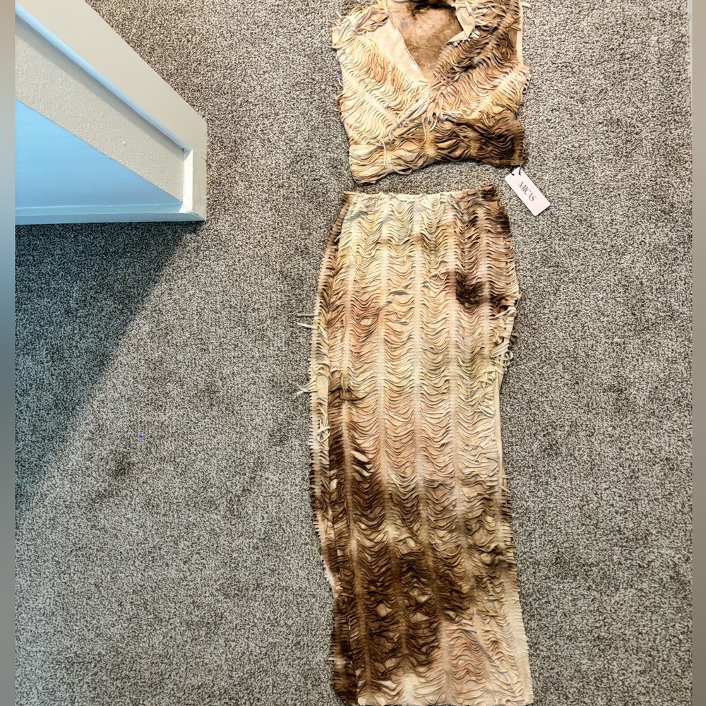 Brown and Tan Textured Two-Piece Set